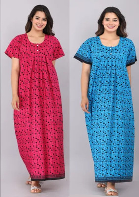 SHREE NAND CREATION Women Nighty Set(Pink, Blue)