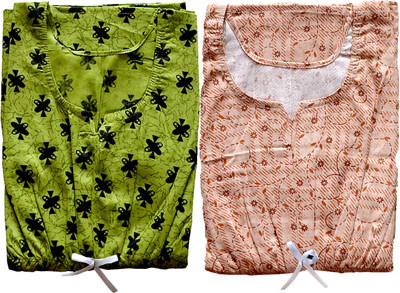 Saviaara Women Nighty(Green, Grey)