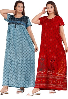 Hans Fashion ENT Women Nighty Set(Blue, Red)