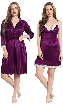 Gutthi Women Nighty with Robe(Purple)