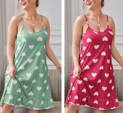 Shreejee Women Nightdress(Green, Red)