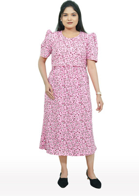 Yazh Women Maternity/Nursing Nighty(Pink)