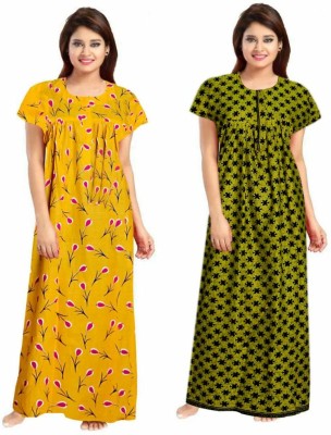 PVR Women Nighty Set(Green, Yellow)