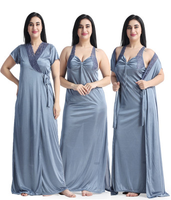 LoveMagnet Women Nighty with Robe(Grey)