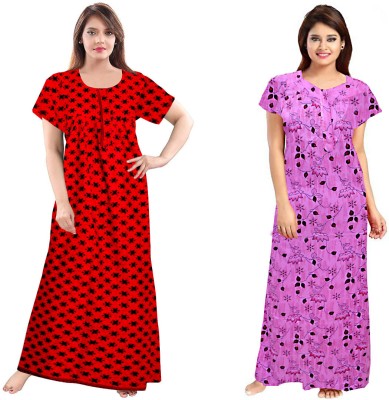 HANDICRAFT VASTRA Women Nighty(Purple, Red)