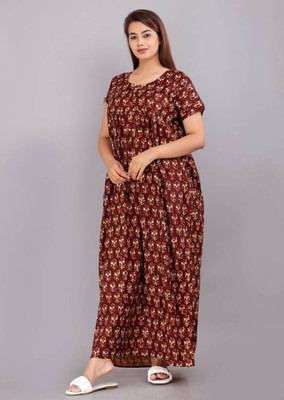 The Ravi Gold Print Women Nighty(Multicolor)