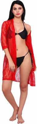 Fashion Count Women Robe and Lingerie Set(Red)