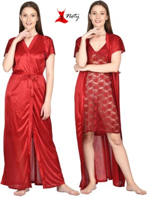 Noty Women Nighty with Robe(Red)