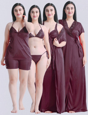 FusionVilla Women Nighty Set(Brown)