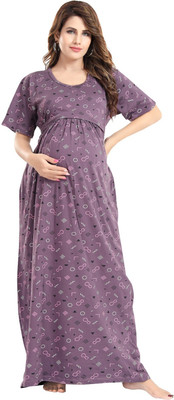 Fabme Women Maternity/Nursing Nighty(Purple)