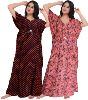 Sarthak Creation Women Nighty Set(Black, Pink)