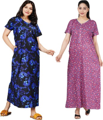 Wristy Women Nighty Set(Dark Blue, Purple)