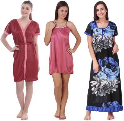 YUALIN CREATION Women Nighty with Robe(Multicolor)