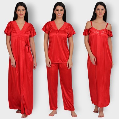 SIAMI Women Nighty Set(Red)