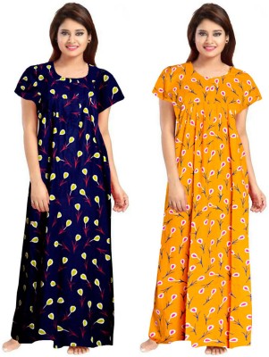 PRFAB Women Nighty(Yellow, Blue)