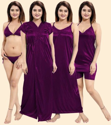 Roxworld Women Nighty Set(Purple)