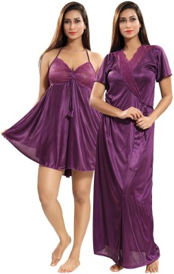 Rangmor Women Nighty with Robe(Purple)