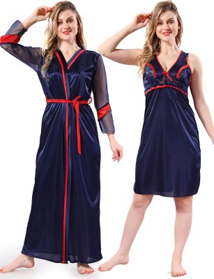 Lovira Women Nighty with Robe(Blue)