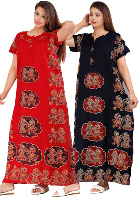 Aryansh Enterprises Women Nightdress(Red, Black)
