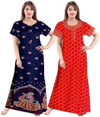 Gulabi nagari Women Nighty(Multicolor)