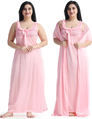 NIGHT KEYS Women Nighty with Robe(Pink)
