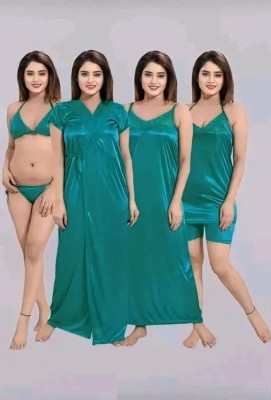 Pushbela Women Nighty Set(Green)