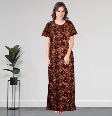 AakarShana Women Nighty(Brown)