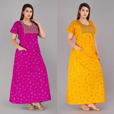 SANJAY Women Nighty(Pink, Yellow)