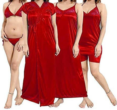 phkMall Women Nighty Set(Maroon)