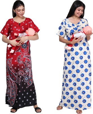 SonamKurties Women Maternity/Nursing Nighty(Blue)