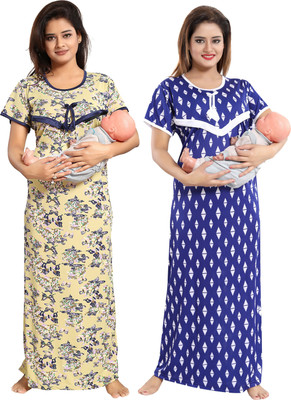 Shopping World Women Maternity/Nursing Nighty(Beige, Blue, White)