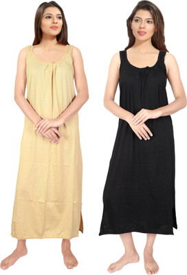 v naitikkumar Women Nighty(Beige, Black)