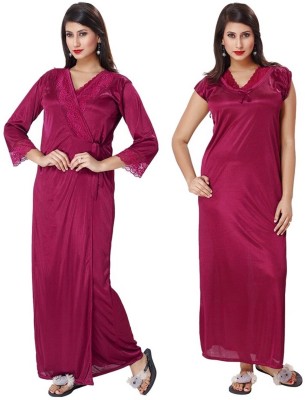 Boosah Women Nighty with Robe(Maroon)