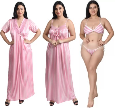 CAT LEYER Women Robe and Lingerie Set(Pink)