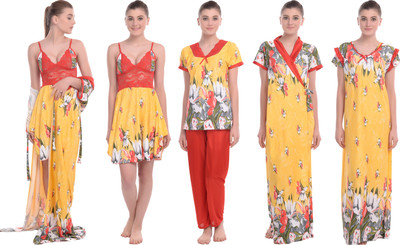 FLANKER Women Nighty with Robe(Yellow)
