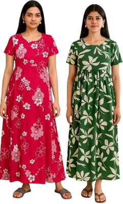 Juana Women Maternity/Nursing Nighty(Pink, Green)