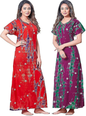 Lalit Women Nighty Set(Red, Purple)