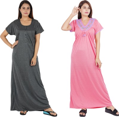 REN STAR Women Nighty(Grey, Pink)