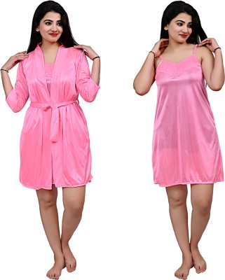 DuskRobe Women Nighty with Robe(Pink)