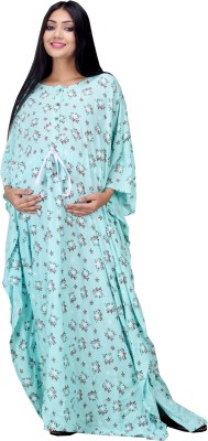 CLYMAA Women Maternity/Nursing Nighty(Blue)