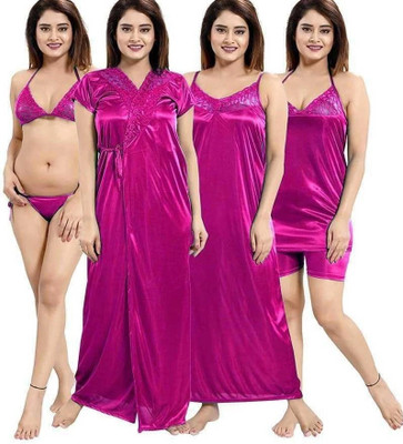 Minha Women Nighty with Robe(Multicolor)
