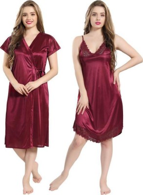 Mishka Fashion Women Nighty Set(Maroon)