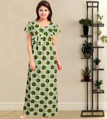 The Ravi Gold Print Women Nighty(Green)
