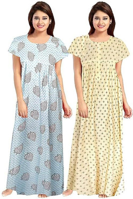 YUKATA Women Nighty Set(Blue, Beige)