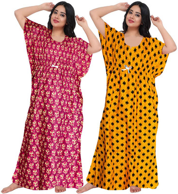 Siya Collection Women Nighty(Pink, Yellow)