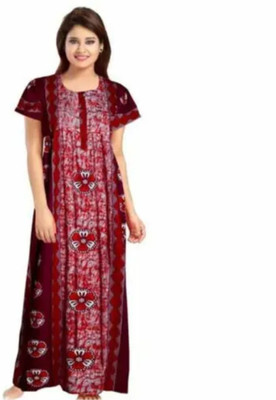 DreamBe Women Nighty(Maroon, White)