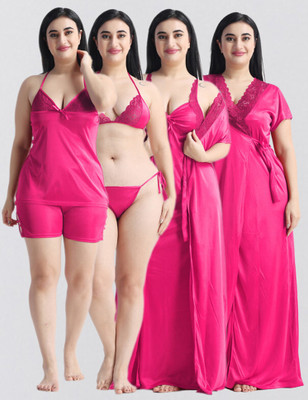 FusionVilla Women Nighty Set(Pink)