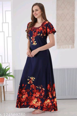 Ravi Gold Print Women Nighty(Black)