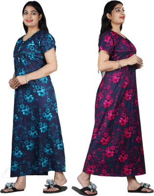 FAVNIC Women Nighty(Multicolor)