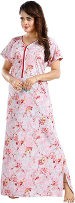 SHOPPING STATION Women Nighty(White, Pink)